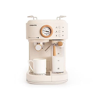 CREATE / THERA RETRO PRO/Machine à espresso semi-automatique Blanc cassé / 20 bar, bac à lait, égouttoir, deux becs verseurs, capacité 1,5l, pour café moulu, 1250W