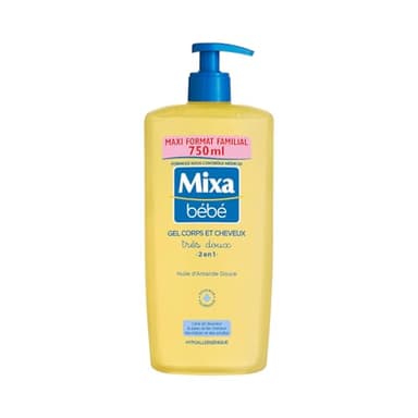 Mixa Bébé Gel 2 en 1 Corps et Cheveux Très Doux - À l'Huile d’Amande Douce -Hypoallergénique - pH Neutre - Maxi Format Familial 750 ml