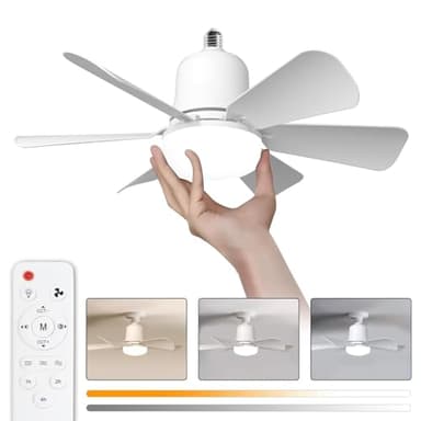 Ventilateur plafond avec lumiere, 30W Lampe Ventilateur Plafond avec Douille E27, Dimmable Ventilateur Plafond LED pour Chambre, Salon, 3 Vitesses, 6 Pales (Blanc 30w)