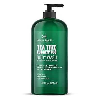 Botanic Hearth Gel douche eucalyptus et arbre à thé | 473 ml | Aide à apaiser la peau, rafraîchissant et tonifiant, gel douche nettoyant pour hommes et femmes | Sans sulfate, sans paraben