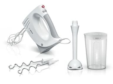 Bosch MFQ3540 – Batteur polyvalent avec plusieures accessoires – Puissance de 450 W – Couleur : Blanc/Gris