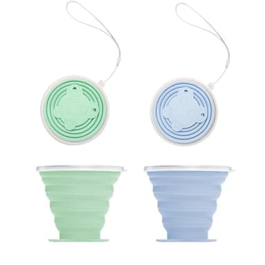 VQEOEOT Lot De 2 Tasse de Voyage Pliable, Gobelets de voyage pliables avec couvercle hermétique, Coupe de Voyage Légère， pour Les Voyages, Pique-nique, Camping 18ml