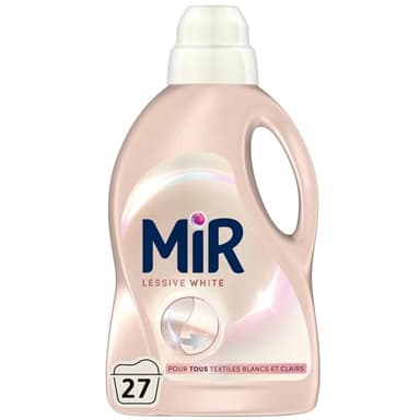 Mir - Lessive Liquide - Lessive White - Main & Machine - Raviveur - Formule Unique 3en1 - Blancs - Fibres - Fraîcheur - Nettoie avec Soin - Anti-Bouloche - Pour tous les Textiles Blancs - 27 Lavages