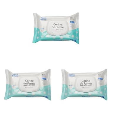 Corine de Farme - Lingettes Bébé Nettoyantes - Change Fresh & Natural x70, Produit avec Fibre d'Origine Végétale, 97% d'Origine Naturelle, Capot Refermable (Lot de 3)