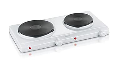 SEVERIN Plaque de cuisson électrique double 2 500 W, Plaque de cuisine pour logement étudiant ou camping, Plaque électrique avec réglage continu de la température, blanc, DK 1042