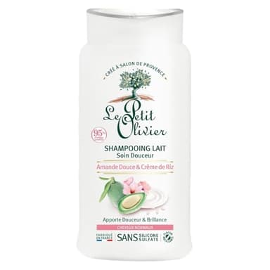 LE PETIT OLIVIER - Shampooing Lait Soin Douceur - Amande Douce & Crème de Riz - Douceur & Brillance - Cheveux Normaux - Sans Silicone et Sulfate - Fabriqué en France - 250 ml