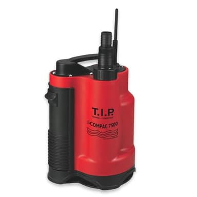T.I.P. Pompe Submersible I-Compac 7500 pour Eaux Usées - Débit 7500 l/h, Hauteur Refoulement 5m, Polyamide Robuste, Interrupteur Flotteur - Rouge Noir