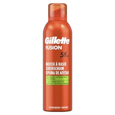 Gillette Fusion Mousse À Raser Pour Homme À L’huile D’amande Douce, Pour Les Peaux Sensibles, X5 Actions : Nettoie, Hydrate, Protège, Rafraîchit Et Apaise, 250ml