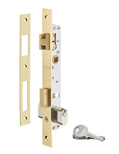 THIRARD - Serrure Encastrable pour Porte d'Entrée avec Cylindre - Axe 14 mm - 3 Clés - Coffre Acier - Têtière Acier Laitonnée - Demi-Tour Réversible - Pêne Laiton - Gris