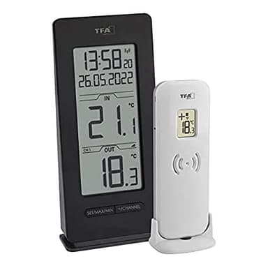 TFA Dostmann thermomètre numérique, 30.3072.01.90, température extérieure par capteur sans fil, température intérieure, fonction maxi/mini, Amazon Exclusive, noir