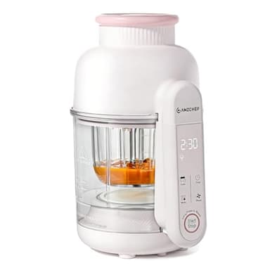 AMZCHEF Robot Cuiseur Bébé 6-en-1, Cuiseur Vapeur Mixeur 350 ml – Cuisson automatique & Hachage, Décongeler, Réchauffer – Commande Tactile, Lame 4 Couches, Sans BPA, Auto-Nettoyage