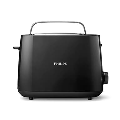 Philips Daily Collection Grille-pain – 2 tranches, 8 réglages Access. réchauffe-viennoiseries intégré, Design compact, Arrêt automatique, Fente Large, Noir (HD2581/90)
