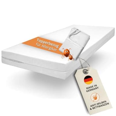 sleepling Housse de surmatelas, 180 x 200 cm, anti-acariens, convient aux personnes allergiques et anti-acariens, surmatelas jusqu'à 6 cm, lavable à 95 °C, fabriqué en Allemagne