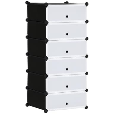 HOMCOM Armoire à Chaussures modulable Range Chaussures Meuble de Rangement avec 6 Cubes rectangulaires empilable en Plastique capacité 12 Paires 49 x 36,5 x 108 cm Blanc