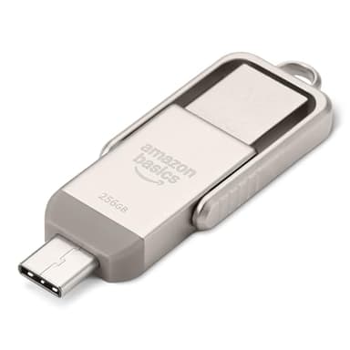 Amazon Basics Clé USB, Périphérique de Stockage avec Double Port USB-C et USB-A, 256GB, Champagne Argenté
