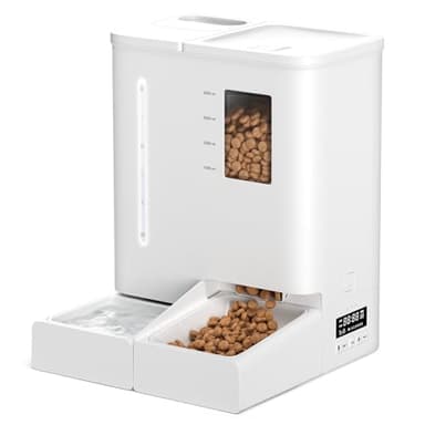 DUDUPET Distributeur Automatique de Nourriture pour Chat et Distributeur d'eau 2 en 1, Distributeur Automatique de Nourriture pour Chat 5L + Distributeur d'eau 4L pour Chat (Blanc)