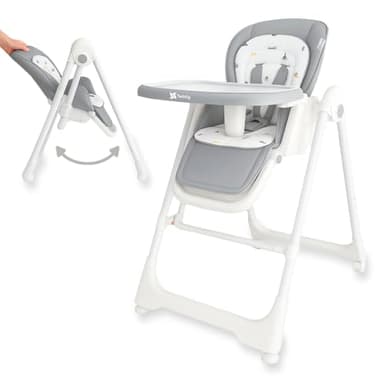 Chaise Haute Evolutive 3 en 1 Movity: Transat, Balancelle et Rocker Multifonction pour Bébé (0m+ - 15kg) / Reclinable, Pliable et Réglable/Harnais 5 Points (Gris, Movity)