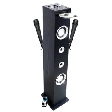 INOVALLEY Tour de Son Lecteur CD et Karaoké HP49CD - 100W - USB Bluetooth Radio FM, 2 Microphones avec Supports - Télécommande