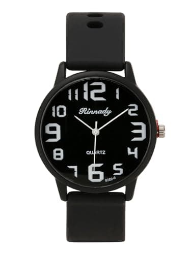 JSDDE Montre pour Femme avec Bracelet en Silicone, Montres de Sport Analogique Quartz Cadran Rond Facile à Lire Grand Chiffres Arabes, Montre Poignet pour Infirmières Etudiantes Filles Garçon (Noir)