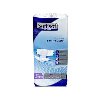Soffisof Classic Couches Adultes Maxi XXL - 15x Couche Adulte Incontinence, Absorption 9 Gouttes, Change Complet Adulte Taille XXL (155-175 cm) - Paquet Individuel