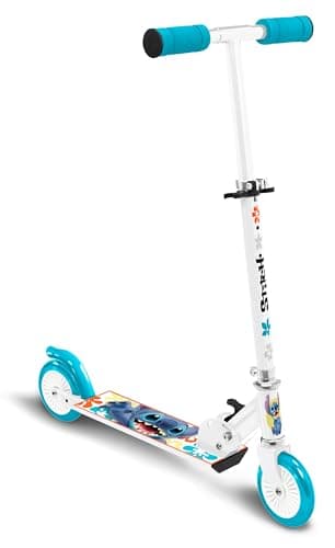 Trottinette Pliable Stitch roulement a Billes ABEC 5 - Frein arrière au Pied - Hauteur Ajustable - Plateau Aluminium antidérapant -poignées Mousse, NC, Bleu