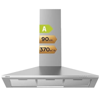 CIARRA CAS9201A Hotte Aspirante 90 cm Classe A - 370m³/h - Recyclage ou Evacuation - Cheminée Extensible - Hotte Noire - Acier Inoxydable