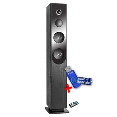 Tour de Son Blacktower+ avec Lecteur CD, Bluetooth, FM et USB, 100W + télécommande + Clé USB 32Go