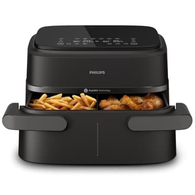 Philips Air Fryer Série 1000 Double Panier avec Séparateur Amovible - 7.1L, Technologie RapidAir, 10 Modes de Cuisson, 90% de Matières Grasses en Moins, Design Compact, Application HomeID (NA154/00)