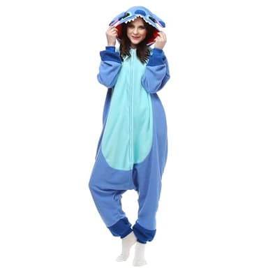 LABULA Animaux Pyjamas Costume à Capuche Déguisement Combinaison Carnaval Noël Fête Tenue,Stitch-Blue zippé,L