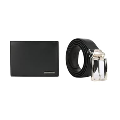 Police Coffret Cadeau Homme, Portefeuille et Ceinture Réversible, Cuir Véritable Noir/Marron