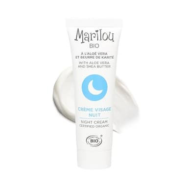 Marilou Bio - Crème Hydatante Visage de Nuit Bio - Beurre de Karité et Aloe Vera bio - Tous types de peaux - 99% d'ingrédients d'origine naturelle - 30 ml