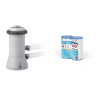 INTEX 28604 Filtre épurateur à Cartouche 1,7 m3/hr - Gris & Lot de 2 cartouches de Filtre A