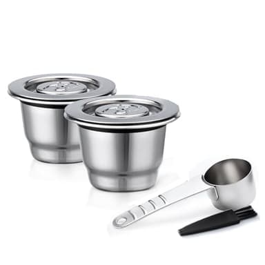 Capsule de Café Réutilisable en Acier Inoxydable pour Nespresso - Filtre Rechargeable avec Cuillère et Pinceau (2 Capsules)