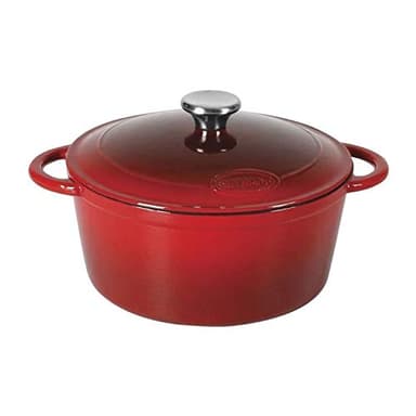 Sitram 710842 Cocotte Tradifonte ronde en fonte d'acier émaillée 2,5 Litres Ø21 cm - Extérieur rouge, intérieur blanc - bouchon en inox - toutes sources de chaleur y compris induction et four