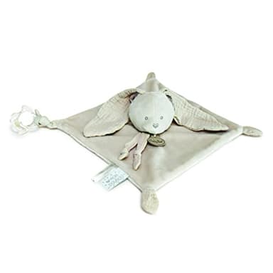 BABY NAT'- Doudou Lapin Plat Attache Tétine Collection Mocca - Peluche Douce Beige - Attache Sucette Intégrée - Idée Cadeau Naissance Bébé Fille ou Garçon - Matière Coton Doux - 25 cm - BN0618