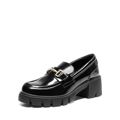 DREAM PAIRS Mocassins Femme Chunky à Enfiler avec Semelle Épaisse Confortable, Chaussures Plates Loafers,Size 38,Noir-Pat,SDLS2321W