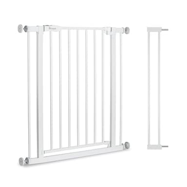 hauck Barrière Sécurité Enfant Clear Step 2 avec Extension 9 cm (Largeur 84 à 89 cm) - Seuil Ultra Plat, Sans Percage, Ouverture Bilatèrale à 1 Main - Métal Blanc