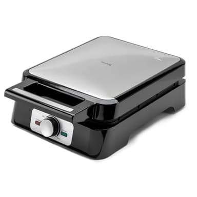 Huslog Gaufrier Électrique 1500W pour 4 Gaufres Belges, Chauffe Rapide, Température Réglable, Plaques Antiadhésives, Voyant Lumineux, Poignée Cool Touch, Inox, Noir