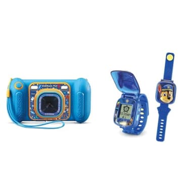 VTech - KidiZoom Fun Bleu, Appareil Photo Numérique Enfant 9 en 1, Photos et Vidéos & Pat' Patrouille, La Montre-Jeu Interactive de Chase, Montre Enfant à Clapet avec Écran Animé