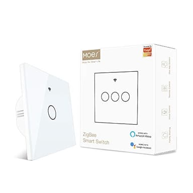 MOES Smart Switch, Nécessite un Tuya ZigBee Hub, Pas de neutre nécessaire, Pas de condensateur, Compatible avec Smart Life Tuya App Alexa Google Home, 1 Gang, Blanc