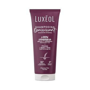 LUXÉOL - Shampoing Epaississant - +35% D'Epaisseur Dès la 1ère Utilisation* - Efficacité Prouvée - à l'Algue Rouge, Protéine de Riz & Acide Hyaluronique - Sans Silicones - Fabriqué en France - 200 ml