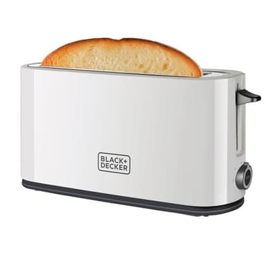 BLACK+DECKER BXTO1001E - Grille-pain 1000W, fente extra longue, 7 niveaux de brunissage, fonction STOP, ramasse-miettes, blanc