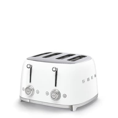 Smeg, Grille-pain 4 Tranches TSF03WHEU, 4 Fentes 36 mm, 6 Niveaux de Brunissage, Fonction Chauffage, Décongélation et Bagel, Éjection Automatique du Pain, 2 Ramasse Miettes, 2000 W, Blanc