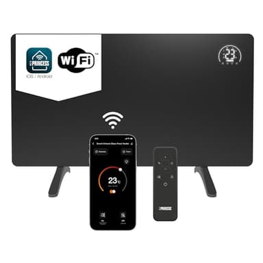 Princess Chauffage infrarouge Princess connecté - Panneau en cristal de carbone - 480 W -Thermostat réglable jusqu'à 50 °C - Minuterie 24 h - Programmation hebdomadaire (Noir)