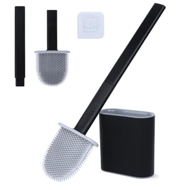 Romon Brosse Toilettes WC Silicone, Brosse WC avec Tête Flexible à Bossages en Caoutchouc & Base Ventilée, Montage Mural sans Perçage, pour Salle de Bain & Camping