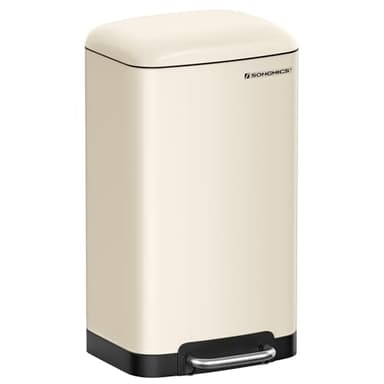 SONGMICS Poubelle de Cuisine, 30L, Poubelle en Acier avec Pédale, Couvercle et Seau Intérieur, Fermeture en Douceur, Blanc Nuage LTB001A01