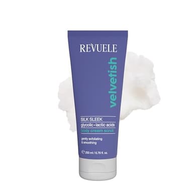 REVUELE Crème Gommante Corps Silk Sleek aux Acides Glycolique et Lactique – Double Exfoliation pour une Peau Lisse, Douce et Veloutée, Rénove et Adoucit, 200 ml