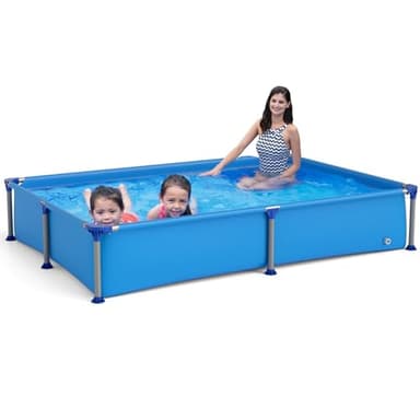 COSTWAY Piscine Hors Sol 2,28 M x 1,59 M x 42 CM, Piscine Tubulaire Rectangulaire pour 2 Enfants 3 Ans+, Capacité 1287 L, Cadre Métallique, Parois en PVC, Montage Facile, pour Cour Jardin Interieur
