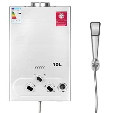 BreeRainz Chauffe-eau à Gaz 10LPM, 20KW Chauffe-eau à Gaz GPL Propane Butane,Pression d'eau de Démarrage Super Basse,pour la Maison et I'extérieur