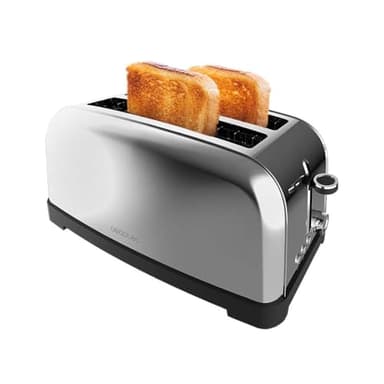 Cecotec Grille-pain Vertical 2 Fentes Longues Toastin' time 1500 Inox Lite. 1500 W, 4 Tranches de Pain, Fente Large de 3,8 cm, Support pour Pains et Tiroir Ramasse-miettes, Acier Inoxydable